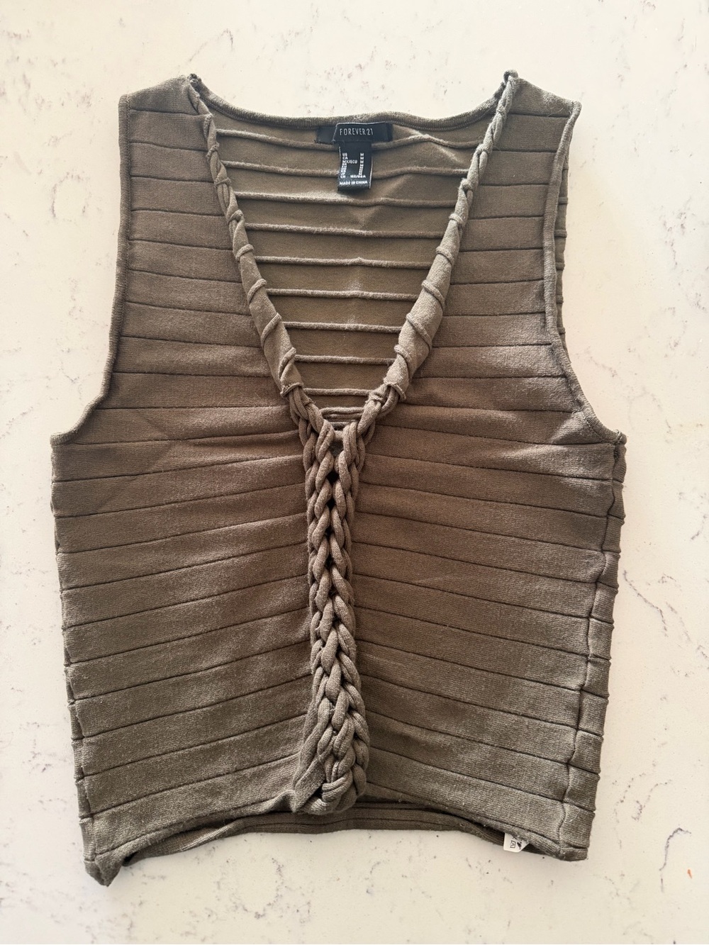 Forever 21 Olive Braided V-Neck Ribbed Tank